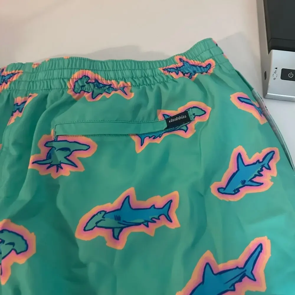 NEW‎ Chubbies Men's Teal Pink Shark Swim Trunks Size XXL 5.5 Inch Inseam